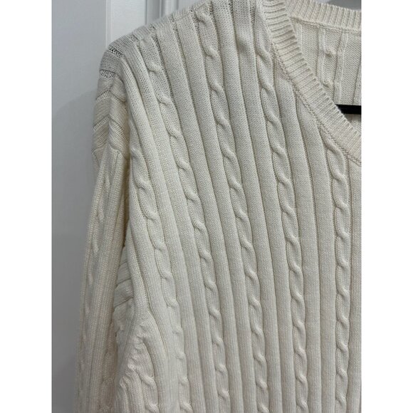 Izod Mens Cable Knit V-Neck Sweater Cotton White Classic Design Sz L - Picture 4 of 9